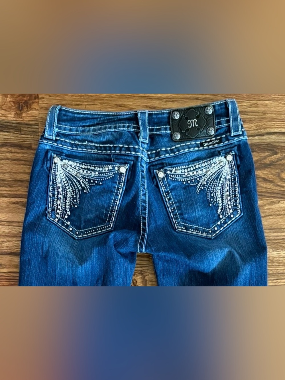 Miss Me Indigo Straight Leg Jeans with Rhinestone Back Pockets